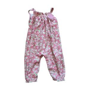 Laura Ashley Baby Girl Size 3-6 Months Floral Romper Full Length Pink Boho